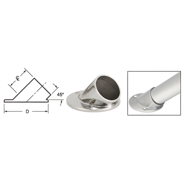 CRL Polished Stainless 45 Degree Angle Flange for 2" Tubing