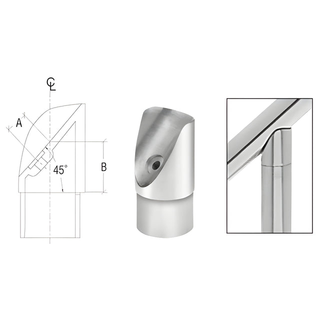 CRL Polished Stainless 45 Degree Coped Perpendicular Collar for 2" Tubing