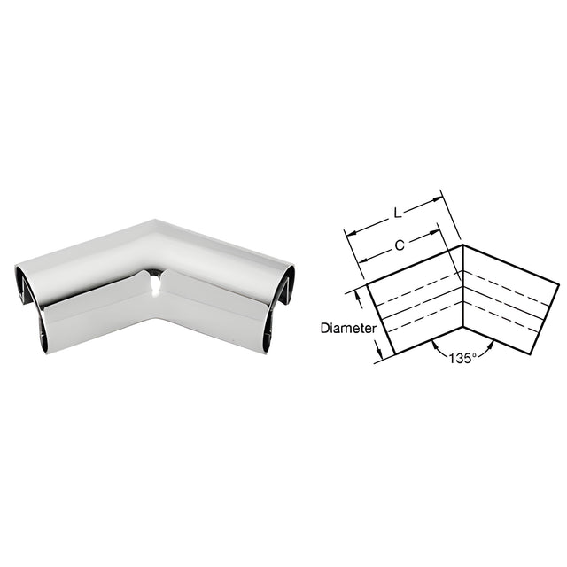 CRL Polished Stainless 50.8 mm Diameter 135 Degree Horizontal Corner for 21.52 mm or 25.52 mm Glass Cap Railing