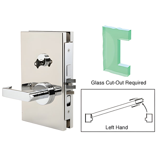 CRL Polished Stainless 6" x 10" LH Center Lock With Deadlatch in Entrance Lock Function
