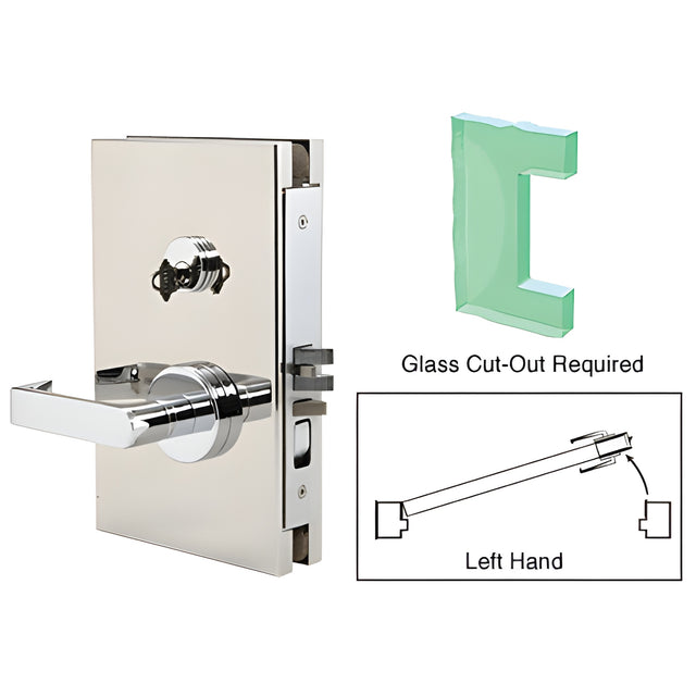 CRL Polished Stainless 6" x 10" LH Center Lock with Deadlatch in Office Function