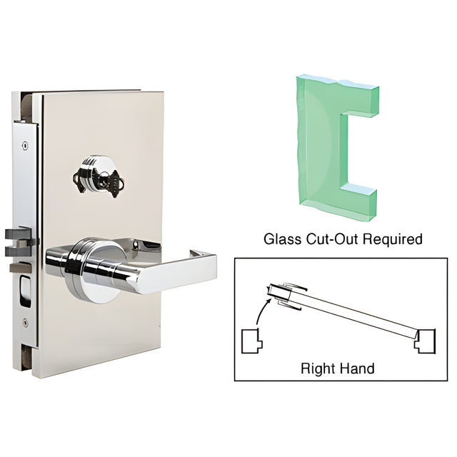 CRL Polished Stainless 6" x 10" RH Center Lock with Deadlatch in Office Function