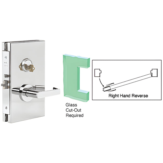 CRL Polished Stainless 6" x 10" RHR Center Lock With Deadlatch in Storeroom Function