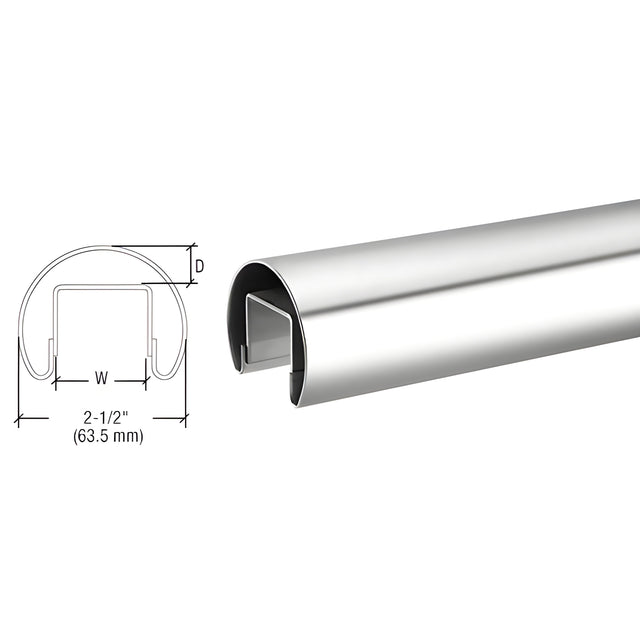 CRL Polished Stainless 63.5 mm Premium Cap Rail for 21.52 mm or 25.52 mm Glass - 3 m Long