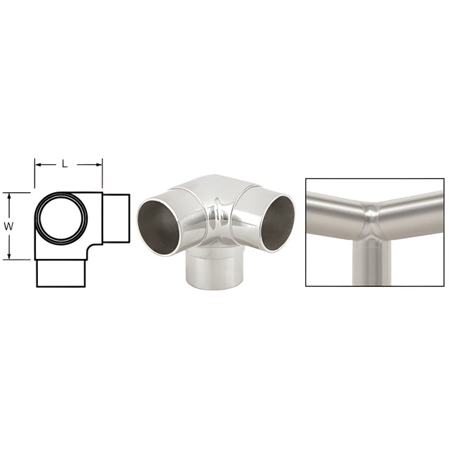 CRL Polished Stainless 90 Degree Side Outlet Elbow for 1-1/2" Tubing