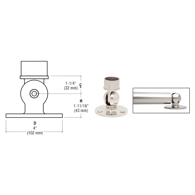 CRL Polished Stainless Adjustable Flange for 2" Tubing