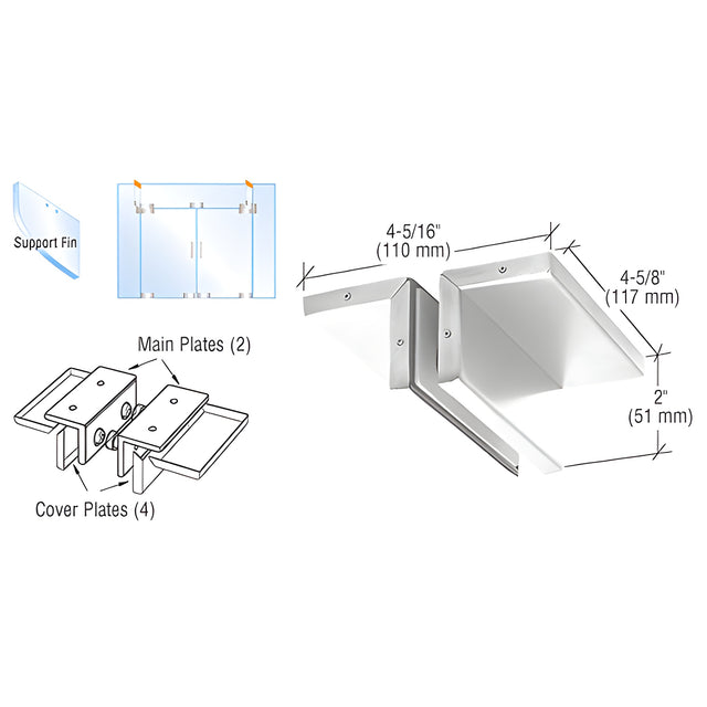 CRL Polished Stainless Ceiling Mounted Support Fin Bracket Patch Fitting