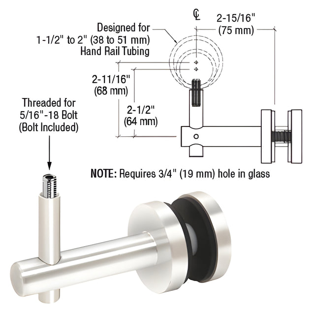 CRL Polished Stainless Coastal Series Glass Mounted Hand Rail Bracket