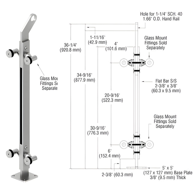 CRL Polished Stainless Custom P2 Series 180 Degree Center Post Railing Kit