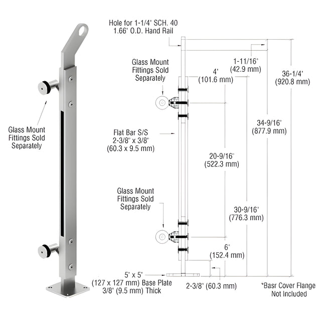 CRL Polished Stainless Custom P2 Series Right Hand End Post Railing Kit