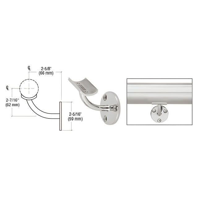 CRL Polished Stainless Del Mar Series Surface Mounted Hand Railing Bracket for 2" Tubing
