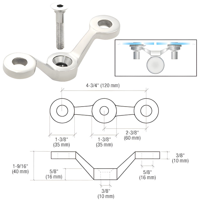 CRL Polished Stainless Double Arm Post Mount Spider Fitting