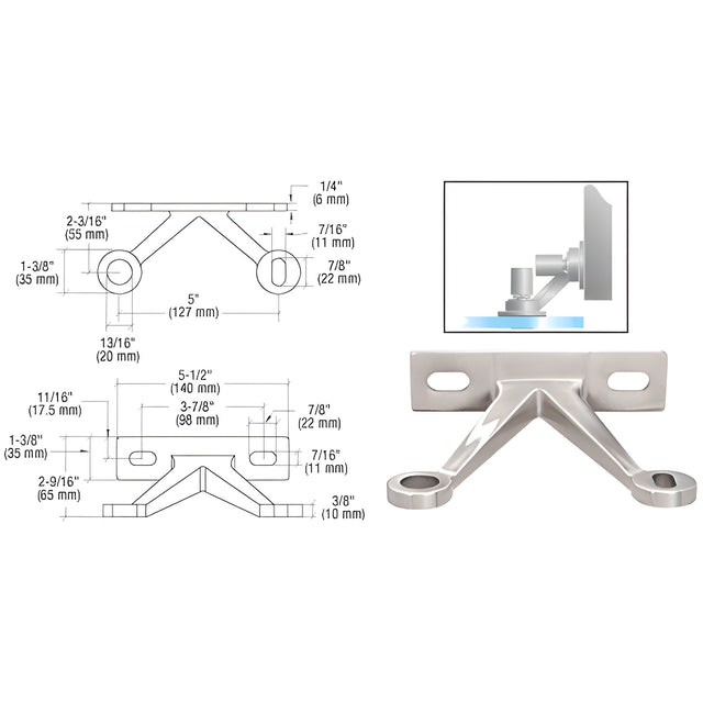 CRL Polished Stainless Double Arm “V” Wall/Fin Mounted Fitting
