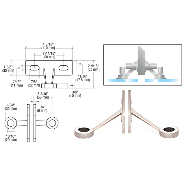 CRL Polished Stainless Double Arm Wall/Fin Mounted Fitting