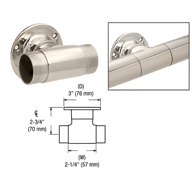 CRL Polished Stainless Flush Wall Mount Tee for 1-1/2" Tubing
