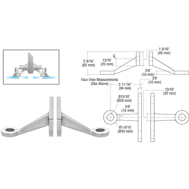 CRL Polished Stainless Heavy-Duty Spider Fitting Double Arm Fin Mount Frame