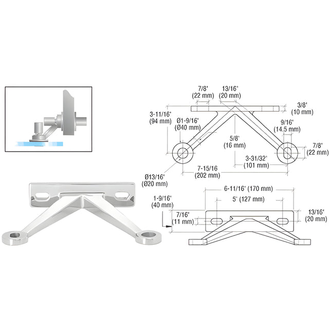 CRL Polished Stainless Heavy-Duty Spider Fitting Double Arm "V" Wall Mount Frame