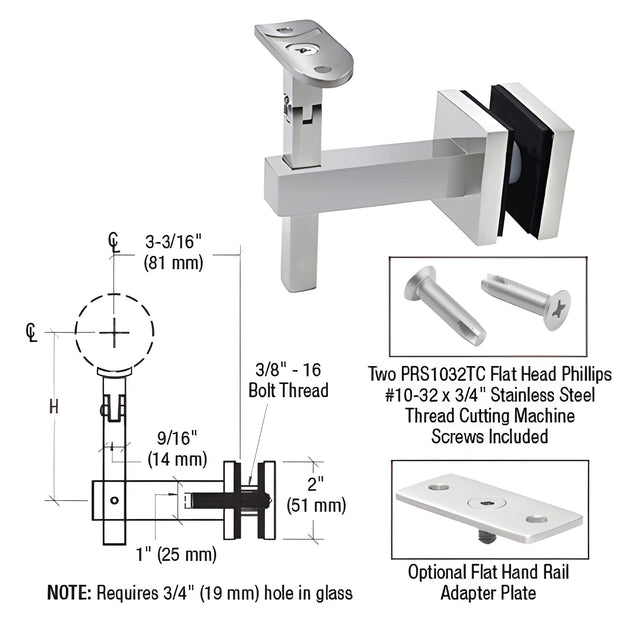 CRL Polished Stainless Huntington Series Glass Mounted Hand Rail Bracket