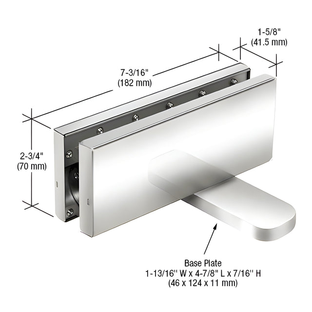 CRL Polished Stainless Hydraulic Patch Fitting With 2-9/16" Setback - 90º Hold Open Model