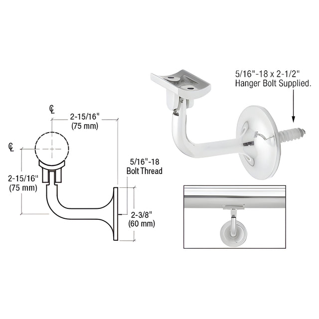 CRL Polished Stainless La Jolla Series Wall Mounted Hand Rail Bracket