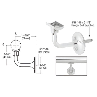 CRL Polished Stainless La Jolla Series Wall Mounted Hand Rail Bracket for 1.9" to 2" Hand Rail Tubing