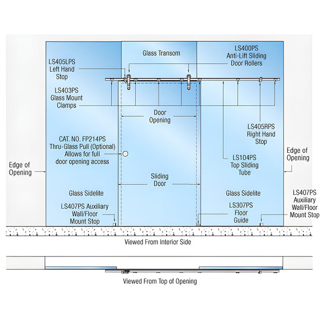 CRL Polished Stainless Laguna Series Single Sliding Door Glass Mount Installation Assembly