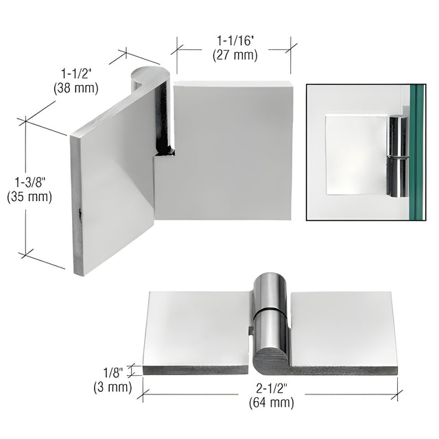 CRL Polished Stainless Left Hand UV Bond Glass-to-Glass Hinge