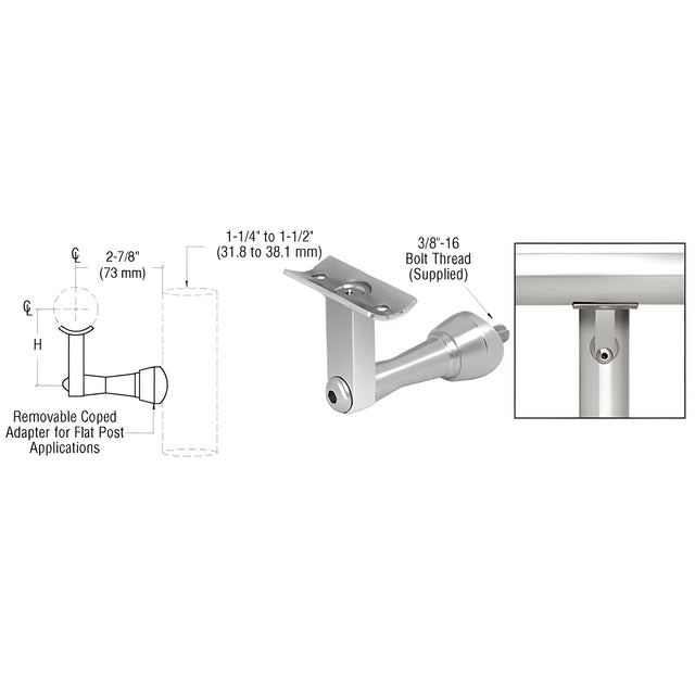 CRL Polished Stainless Manhattan Series Post Mounted Hand Rail Bracket