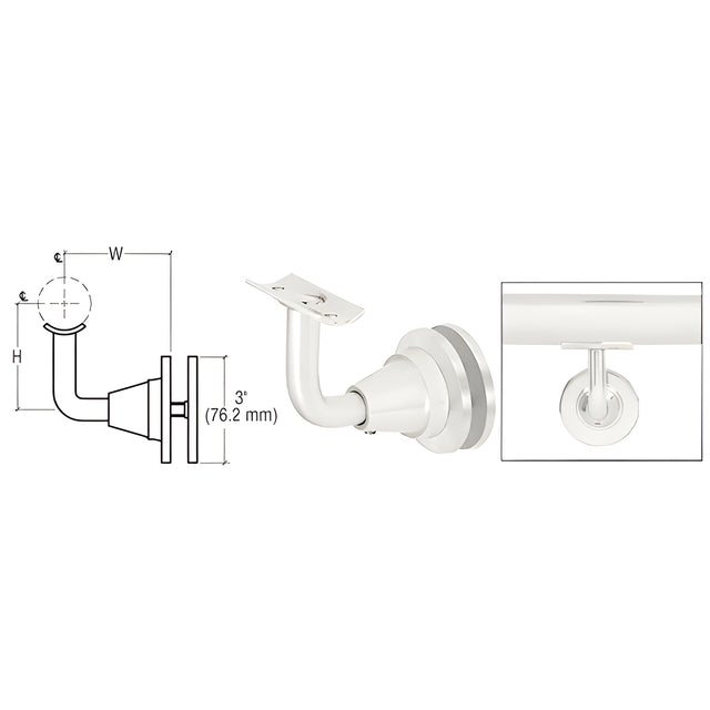 CRL Polished Stainless Newport Series Glass Mounted Hand Rail Bracket