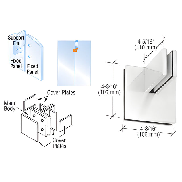 CRL Polished Stainless Patch Connector with Support Fin Bracket