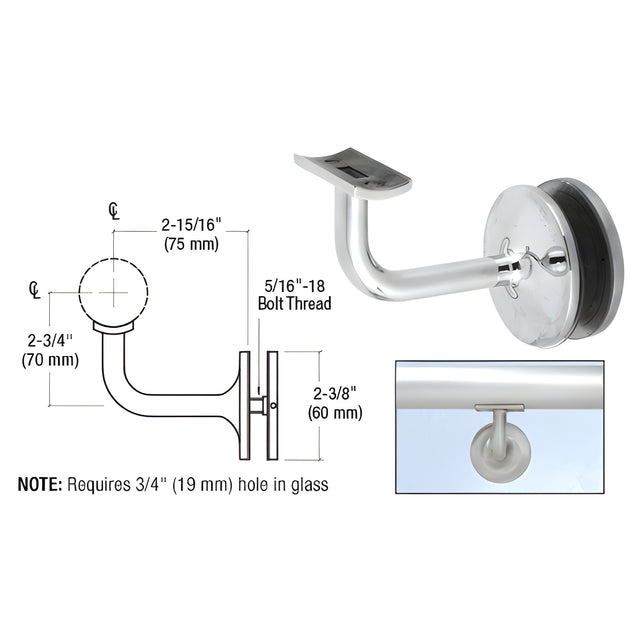 CRL Polished Stainless Pismo Series Glass Mounted Hand Rail Bracket