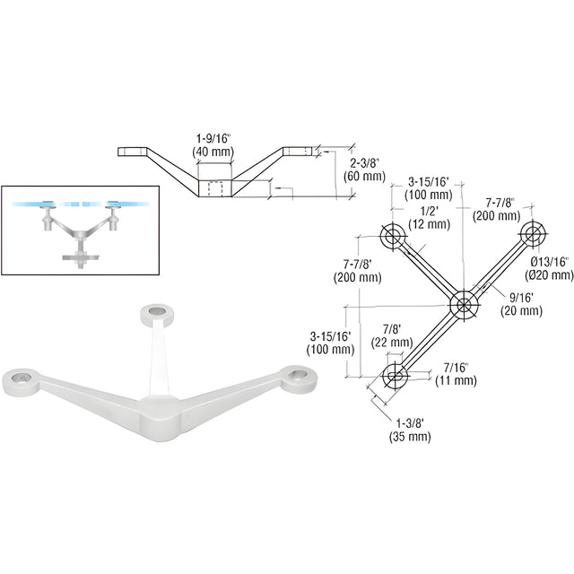 CRL Polished Stainless Regular Duty 3-Way Spider Fitting Arm Column Mount
