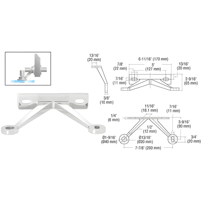 CRL Polished Stainless Regular Duty Spider Fitting Double Arm "V" Wall Mount Frame