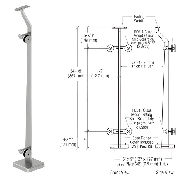 CRL Polished Stainless Right End P5 Series Post Railing Kit