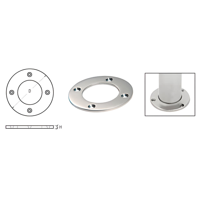 CRL Polished Stainless Round Base Plate for 1-1/2" Round Tubing