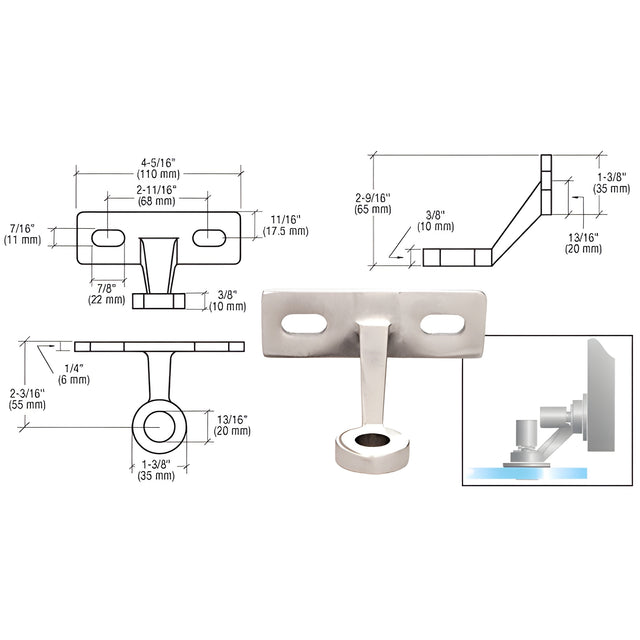 CRL Polished Stainless Single Arm Wall/Fin Mounted Fitting