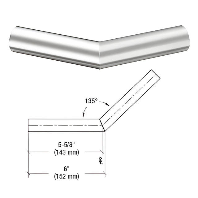 CRL Polished Stainless Steel 1-1/4" Schedule 40 - 135 Degree Corner
