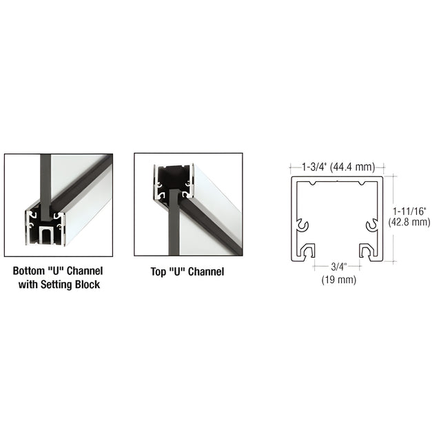 CRL Polished Stainless Steel 120" U-Channel with Roll-In Top Load Gasket