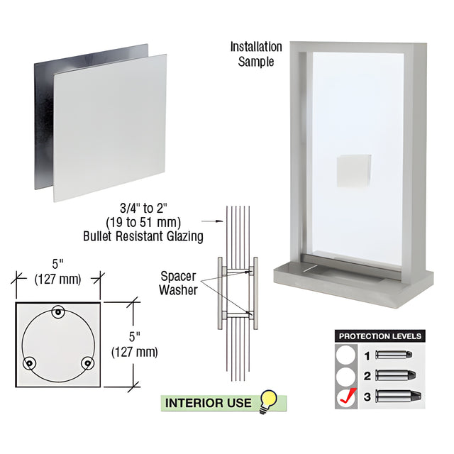 CRL Polished Stainless Steel 5" Square Level 3 Bullet Resistant Speak-Thru