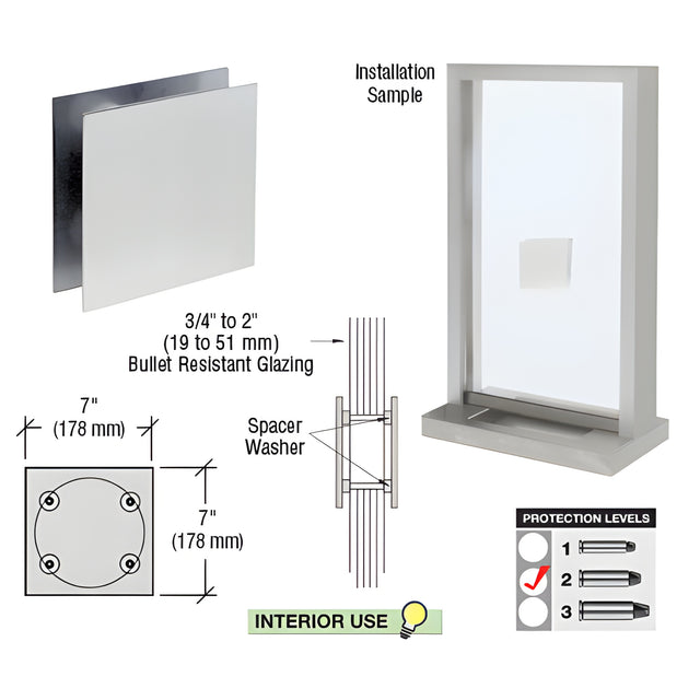 CRL Polished Stainless Steel 7" Square Level 2 Bullet Resistant Speak-Thru
