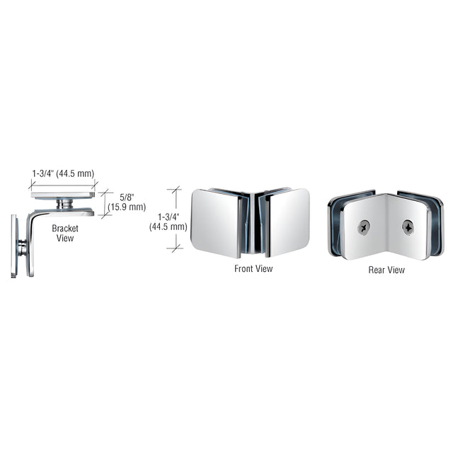 CRL Polished Stainless Steel 90 Degree Traditional Style Glass-to-Glass Clamp