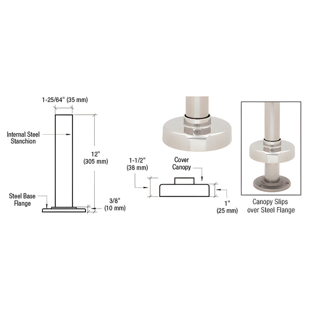 CRL Polished Stainless Steel Flange and Canopy for 2" Tubing