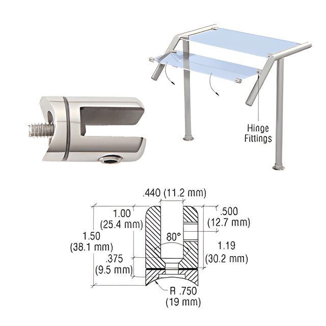 CRL Polished Stainless Swivel Hinge Glass Fitting