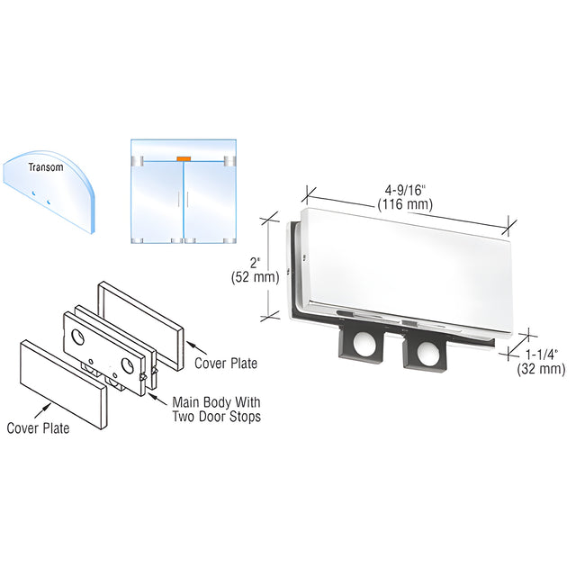 CRL Polished Stainless Transom Mounted Connector with Two Reversible Door Stops