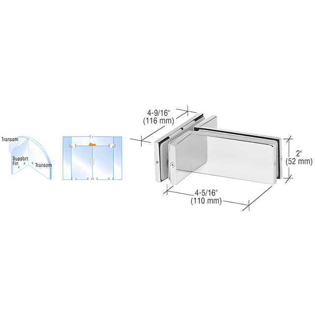 CRL Polished Stainless Transom Mounted Patch Connector with Support Fin Bracket