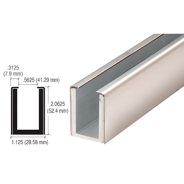 CRL Polished Stainless Wet / Dry Glaze 2" Deep U-Channel Custom Length