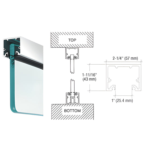 CRL Polished Stainless Wide U-Channel with Top Load Roll-In Glazing Gasket for 5/8" & 3/4" Glass - 120" Length