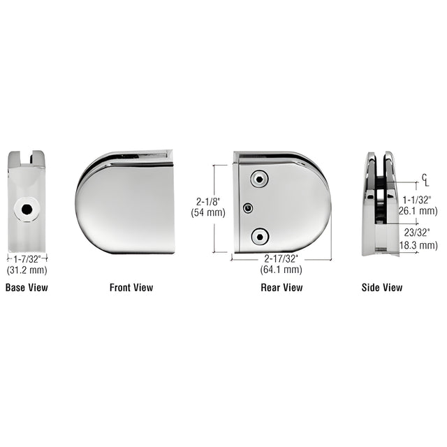 CRL Polished Stainless Z-Series Round Type 1-1/2" Radius Base Stainless Steel Clamp for 1/2" Glass