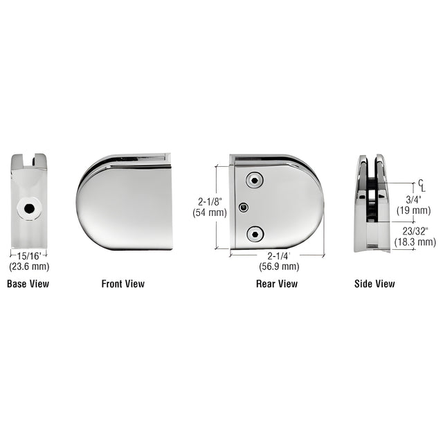 CRL Polished Stainless Z-Series Round Type 2" Radius Base Stainless Steel Clamp for 1/4" and 5/16" Glass