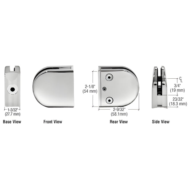 CRL Polished Stainless Z-Series Round Type 2" Radius Base Stainless Steel Clamp for 3/8" Glass